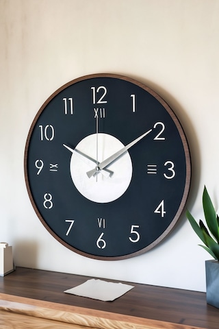 Ahşap Dekoratif Taygeta Gümüş Aynalı - Kahverengi Duvar Saati 48cm Siyah - Gold