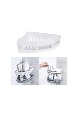 Pazly Üçgen Suntek Şampuan Rafı Raf Paslanmaz Magideal Köşe Depolama Beyaz Uz Çok Renkli