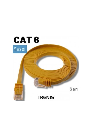 Irenis CAT6 Kablo Yassı Ethernet Network Lan Ağ İnternet Kablosu 1 M Sarı