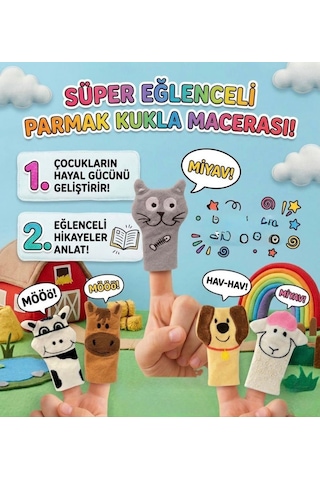 Babycim 5'li Çiftlik Hayvanları Parmak Kukla - Yumuşak Dokulu Eğlenceli Eğitici Öğretici Set