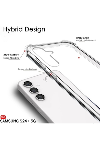 Samsung Galaxy S24 Plus Uyumlu Köşe Dolgulu Anti Shock Telefon Kılıfı Ve Kırılmaz Cam Ekran Koruyucu