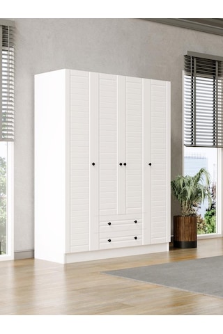 Kuzeylife Elegante Modern Tasarımlı Membran Kapaklı 4 Kapılı Gardırop (52cm Derinlik)