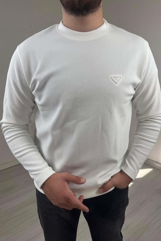 Explode - Erkek Beyaz Bisiklet Yaka Slim Kazak Beyaz