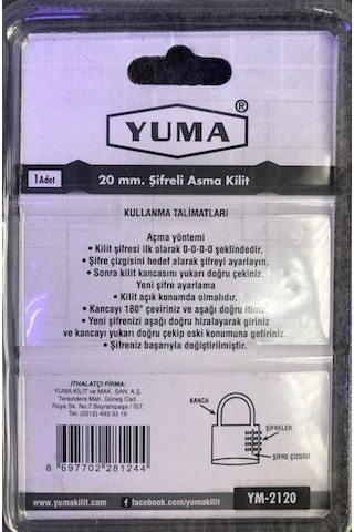 Yuma Pirinç Şifreli Asma Kilit 20 Mm
