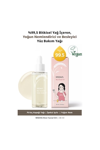 Midha Rice Facial Yoğun Nemlendirici ve Besleyici Pirinç Kepeği Yağı İçerikli Yüz Bakım Yağı 30 ML