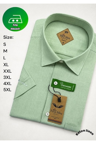 Beyome Erkek Keten Görünümlü Kısa Kollu Gömlek Rahat Kalıp Yazlık Nefes Alan Kumaş S-5xl Açık Yeşil