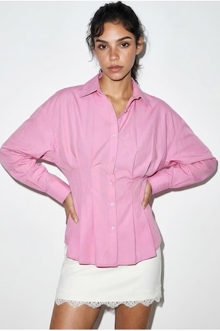 Shade Kadın Pileli Belden Oturtmalı Poplin Gömlek 343 60286048 - Pembe