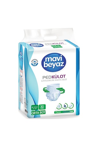 Mavi Beyaz Ped Emici Külot Hasta Bezi Medium Orta 90 Adet M
