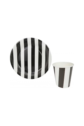 Bardak Karton Çizgili Siyah Beyaz 8 Oz Pk:8 +3