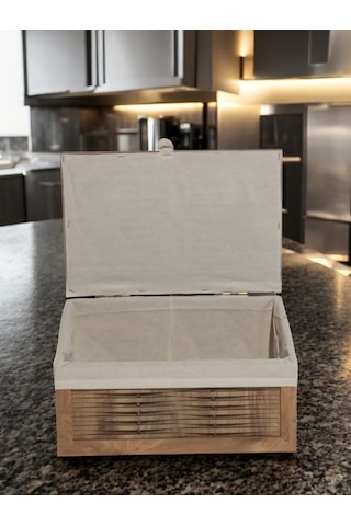 Ahşap Ekmek Sepeti Yıkanabilir Kumaşlı Atlantik Çam Ahşap