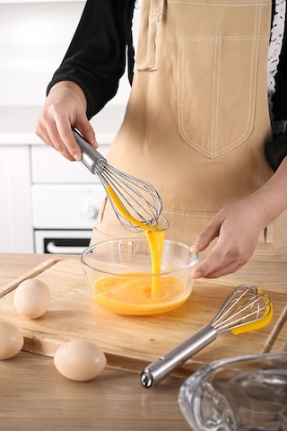 Silikonlu Paslanmaz Çelik Tel Çırpıcı Yumurtalık Sos Krema Karıştırıcı 35 Cm Çelik