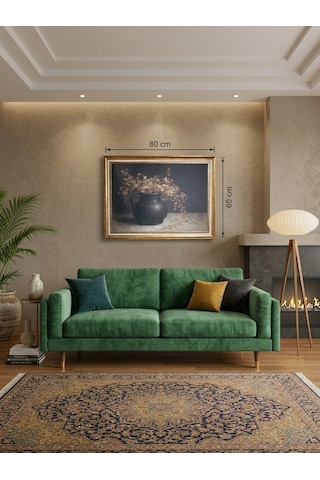 Vintage Gold Çerçeveli Natürmort Siyah Saksı Dekoratif Tablo 60x80 Cm