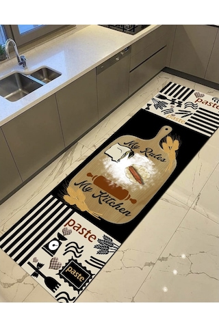 My Kitchen My Rules, Kaymaz Pamuk Dokuma Taban Mutfak Halısı
