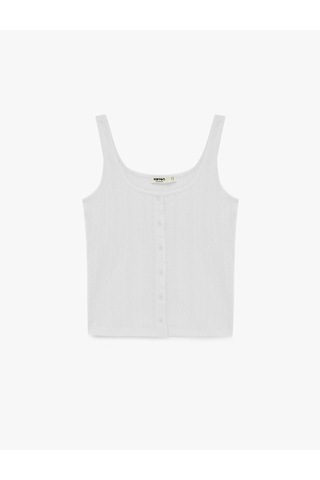 Koton Pamuklu U Yaka Düğmeli Askılı Pijama Üstü Beyaz 6slk90042mk