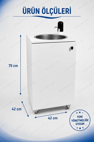 Yeni Yönetmeliğe Uygun Model Seyyar Lavabo Tekerlekli Mobil Lavabo Şarjlı Musluklu 10+10 L Hazneli Kurulu Beyaz