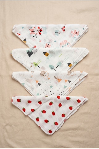 Modern Desenli Müslin Bebek Ağız Mendili Günlük Kullanım İçin Yumuşak Dokulu 25 x 25 CM 4'lü Set