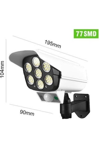 Kamera Görünümlü 77 Ledli Şarjlı Hareket Sensörlü Solar Led Lamba Beyaz Işık