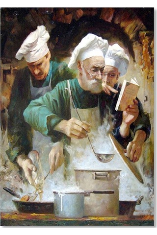 Cakasepetim Usta Aşçı Ve Yardımcıları İş Başında Yağlıboya Ahşap Mdf Tablo