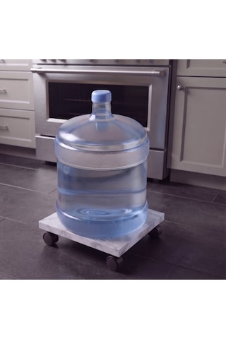 Mermer Desenli Tekerlekli Stand Saksı, Damacana Ve Tüp Altlığı 30x30 Cm Beyaz - Gri