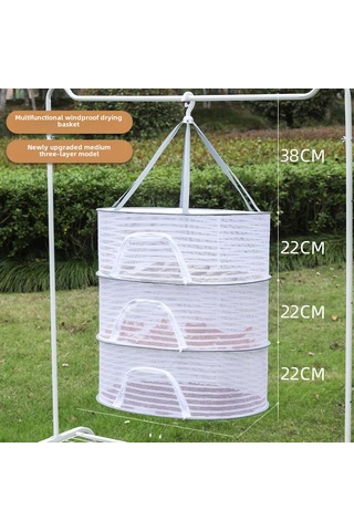Hangfox Ev İçi Çok Amaçlı Kurutma Ağı: Yemek, Balık, Gıda Kurutucu - Sinek Proof, Katlanabilir, Balkon Uygun Orta Boy 3 Katlı 40x60cm