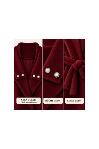 Miss Meliss İnci Detaylı Şık Fox Kumaş Kaban Bordo Bordo