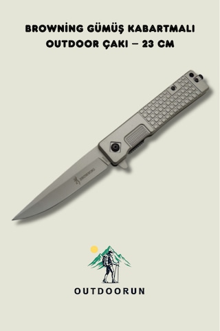 Browning Gümüş Kabartmalı Outdoor Kamp Çakı 23 Cm Açık Gri