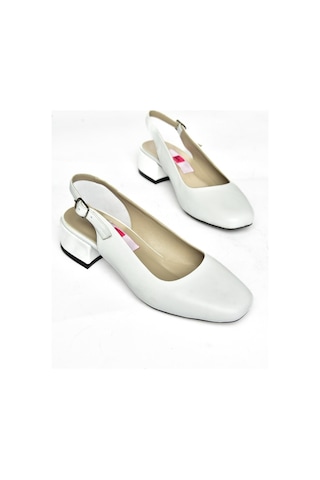 Fox Shoes S908040003 Beyaz Hakiki Deri Kalın Topuklu Kadın Ayakkabı Beyaz
