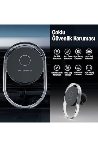 Ally 15w Klima Araç Havalandırma Bölmesi Manyetik Şeffaf Kablosuz Araç Şarj Telefon Tutucu