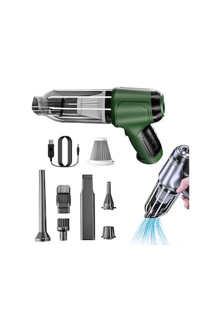 Pazly Usb Şarjlı Kablosuz El Tipi Süpürge - 4500pa Emiş Gücü, 7.4v, Yeşil Renk, Type-c Şarj
