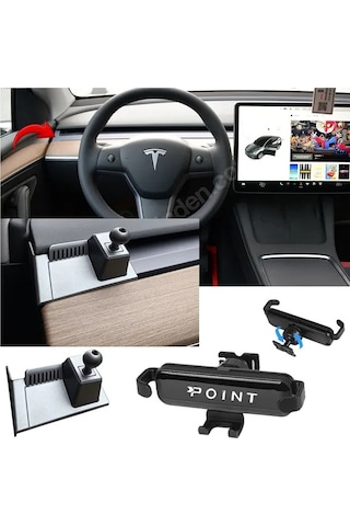 Tesla Y Model Araca Özel Cep Telefon Tutacağı Robotik Oynar Başlık 2021-2024 Arası Profesyonel Ürün Siyah