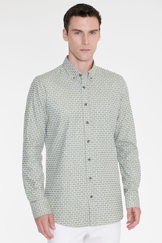 Ac&Co / Altınyıldız Classics Erkek Yesıl %100 Pamuk Slim Fit Dar Kesim Düğmeli Yaka Armürlü Gömlek Yeşil