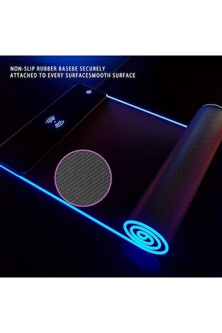 Pazly 15w Kablosuz Şarj 3.0 Rgb Karanlık Gece Fare Pedi 80x30cm Telefon Şarj Cihazı Oyun Masaüstü Bilgisayar Laptop Tablet