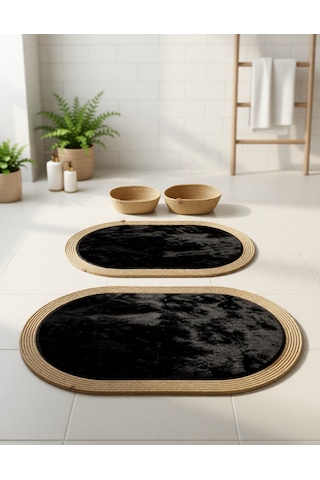 Senza Atelier Lüks 4 Lü Banyo & Antre Paspas Seti Hasır Siyah