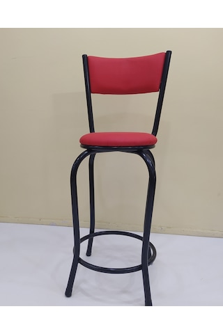 Sandalye St Bar Tipi Yüksek Model 4ad Kırmızı Suni Deri Döşem Metal Çelik Siyah Açık Gri