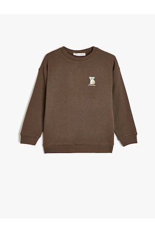 Koton Organik Pamuklu Sweatshirt Koala Baskılı Uzun Kollu Bisiklet Yaka Antrasit 5wkb10553tk Antrasit