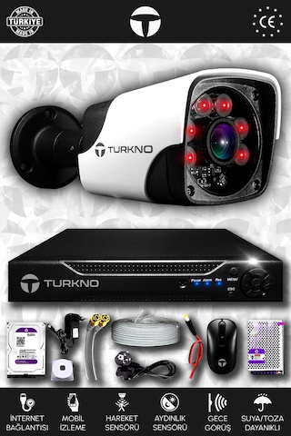 Turkno 1 Kameralı Pania 1 Dış Kamera Set 250 GB HDD Full HD Gece Görüşlü Güvenlik Kamerası Sistemi