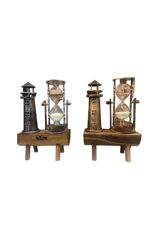 Deniz Feneri Kum Saati Ahşap Görünümlü Vintage Tarz Biblo 06684781