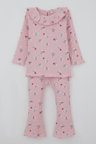 Breeze Kız Bebek Taytlı Takım Çiçek Desenli Yaka Kısmı Fırfır Detaylı 6 Ay-2 Yaş, Pembe Pembe
