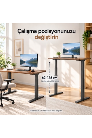 Npo Stdm1723 180kg Çifit Motor 4cm/s 3 Hafızalı 62-126cm Yükseklik Elektrikli Ayarlı Masa İskeleti Diğer