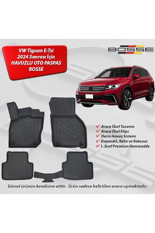 VW Tiguan Paspas Araca Özel (E-Tsi) 2024 Sonrası BOSSE 3D Havuzlu Oto Paspas