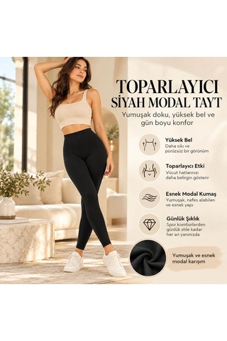 Womanandkids Wak Kadın Siyah Modal Tayt Yüksek Bel Esnek Rahat Günlük Spor Vücut Şekillendirici Tayt