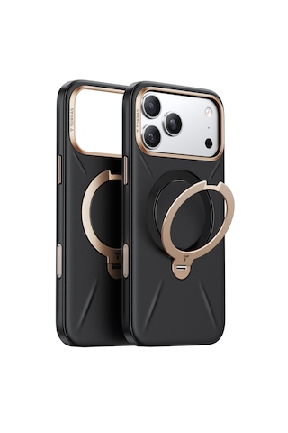 Torras Apple iPhone Uyumlu 17 Pro O Stand Spin Vegskin Serisi Magsafe Kılıf Siyah