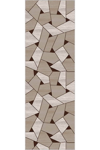 Kahve Kaymaz Geometrik Kesme Rulo Özel Ölçülü Yolluk Vh004n11 Kahverengi