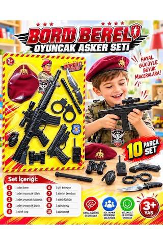 Oyuncak Komando Bordo Bere Asker Polis Seti Hedefli Dart Seti Yelekli Aksiyon Seti 10-16 Parça Kırmızı