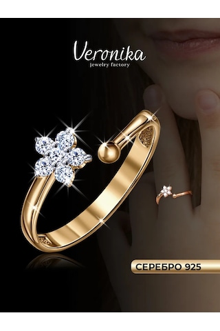 Veronika 925 Ayar Gümüş Ayrılabilir Çiçek Tasarımlı Rodyum Kaplama Taşlı Yüzük 84389504 Altın