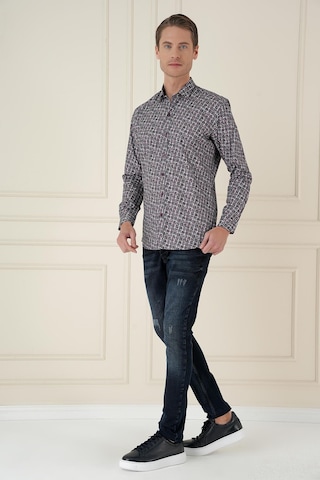 Efor Slim Fit Baskılı %100 Pamuk Spor Gri Gömlek G 1586 Gri
