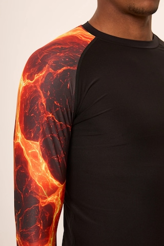 Hnc Sport Ateş Erkek Uzun Kol Tek Kol Dijital Baskılı Compression Fitness Gym Spor Body Tshirt Siyah