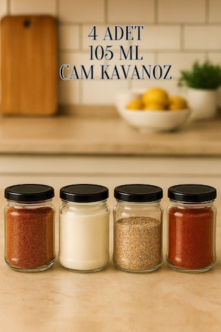 4 Adet 105 Ml Baharatlık Mama Şekerleme Çok Amaçlı Metal Kapaklı 105 Cc Kısa Cam Kavanoz Siyah