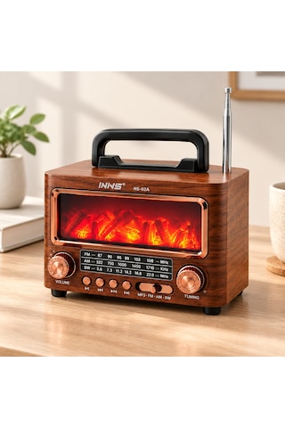 Şömineli Retro Radyo Bluetooth Hoparlör - Am/fm/sw Usb/type-c Şarjlı