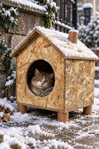 Reyo Orta Boy Kedi Evi Osb Su Yalıtımlı Rüzgar ve Soğuğa Dayanıklı Ahşap Kedi Evi Sokak Hayvanları İçin Kedi Barınağı Kedi Yuvası 43 x 40 x 37 CM CAT14